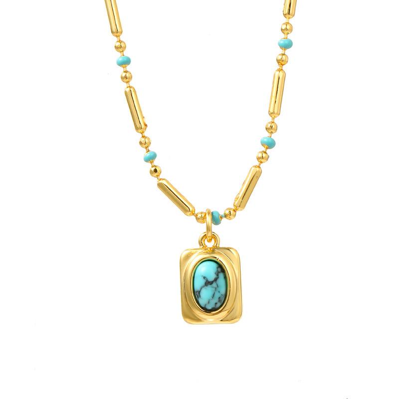 Vintage Turquoise Beaded Collarbone Necklace Elegant Versatile Light Luxury Casual Jewelry