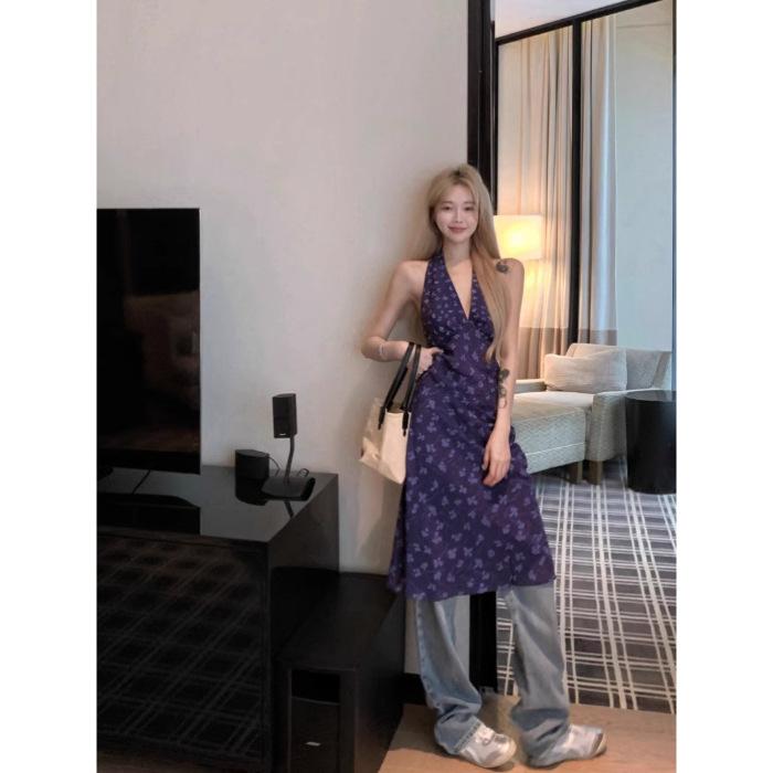 

[Original practice + invisible zipper] V-neck neck dress women s summer and Korean temperament slim and thin Spice girl skirt S