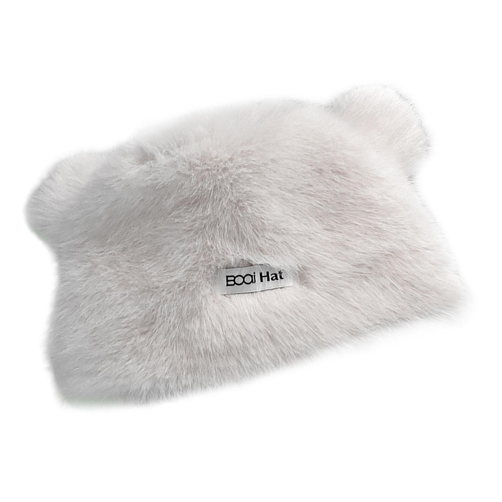 

Bear Pattern Hat Adult Soft Plush Hat Thicken Female Hat Versatiles Stylish Hat for Skiing Mountaineering білий