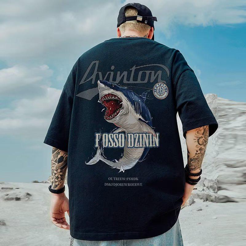 

Чоловіча футболка оверсайз у гонконгському стилі M5 з чистої бавовни – вільний крій, модний літній одяг з рукавами-п ятьма точками 8XL