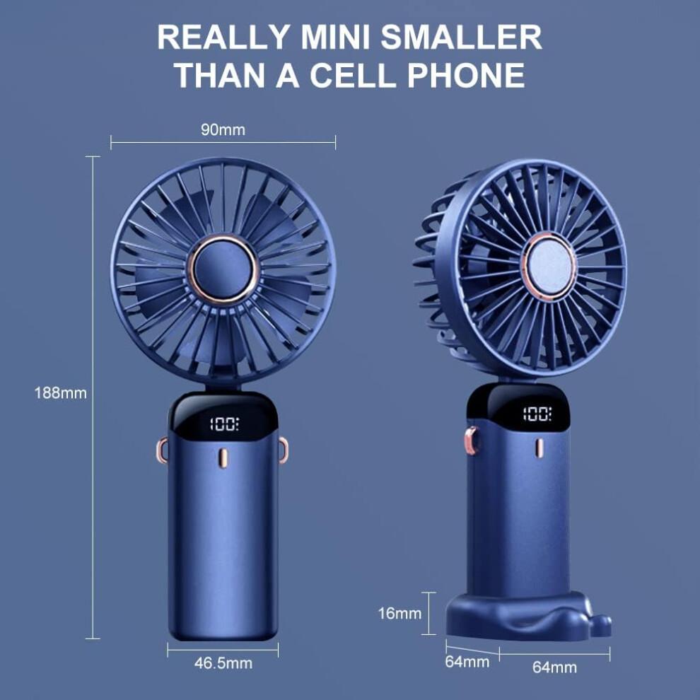 (blue) Portable Handheld Fan,Hanging Neck Fan 90° Adjustable USB Rechargeable 4000mAh Quiet Personal Fan with 5 Speeds