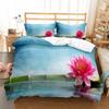 Lotus Flower Duvet Cover Set Lotus Leaf Pattern Polyester Quilt Cover King Full Size For Kids Teens Bedding Set With Pillowcase