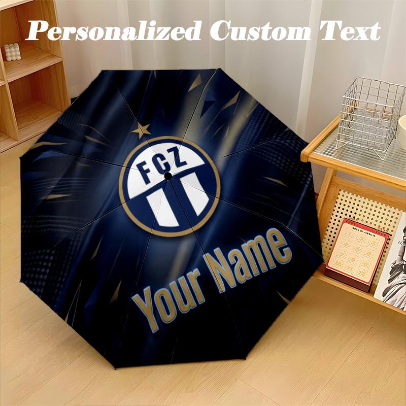 8 Rib Auto Folding Umbrella FC Zürich Print Custom Name Text Portable Rain Gear