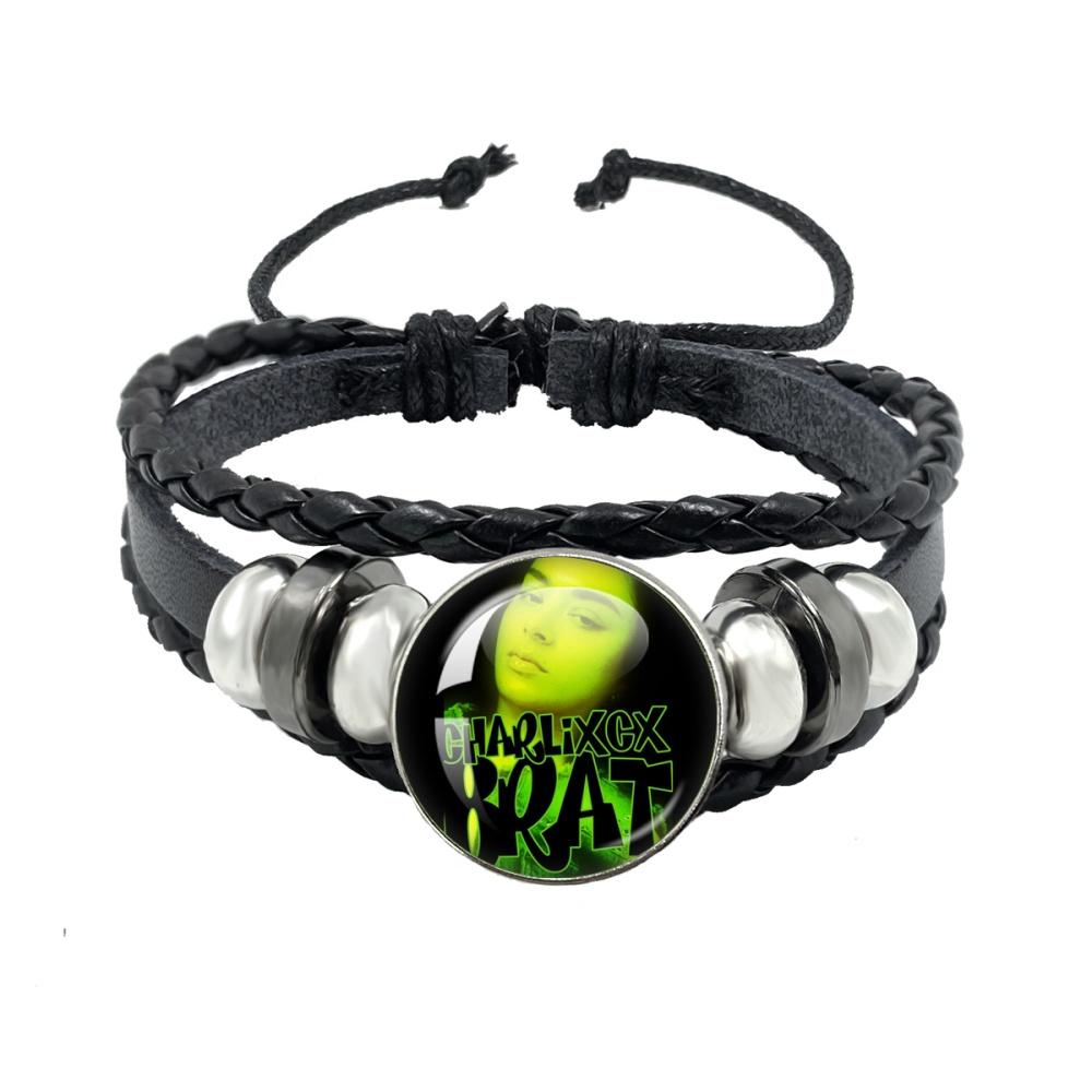 Album BRAT Charli XCX Kreatives Schwarzes Seil Knopf Glas Cabochon Lederarmband Schmuck Charme Fans Geschenk