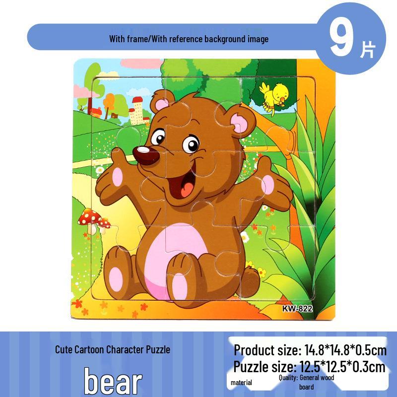 Frühpädagogisches Holztiere-Puzzlebrett für Kinder von 0-3 Jahren - 9-teiliges Lernspielzeug
