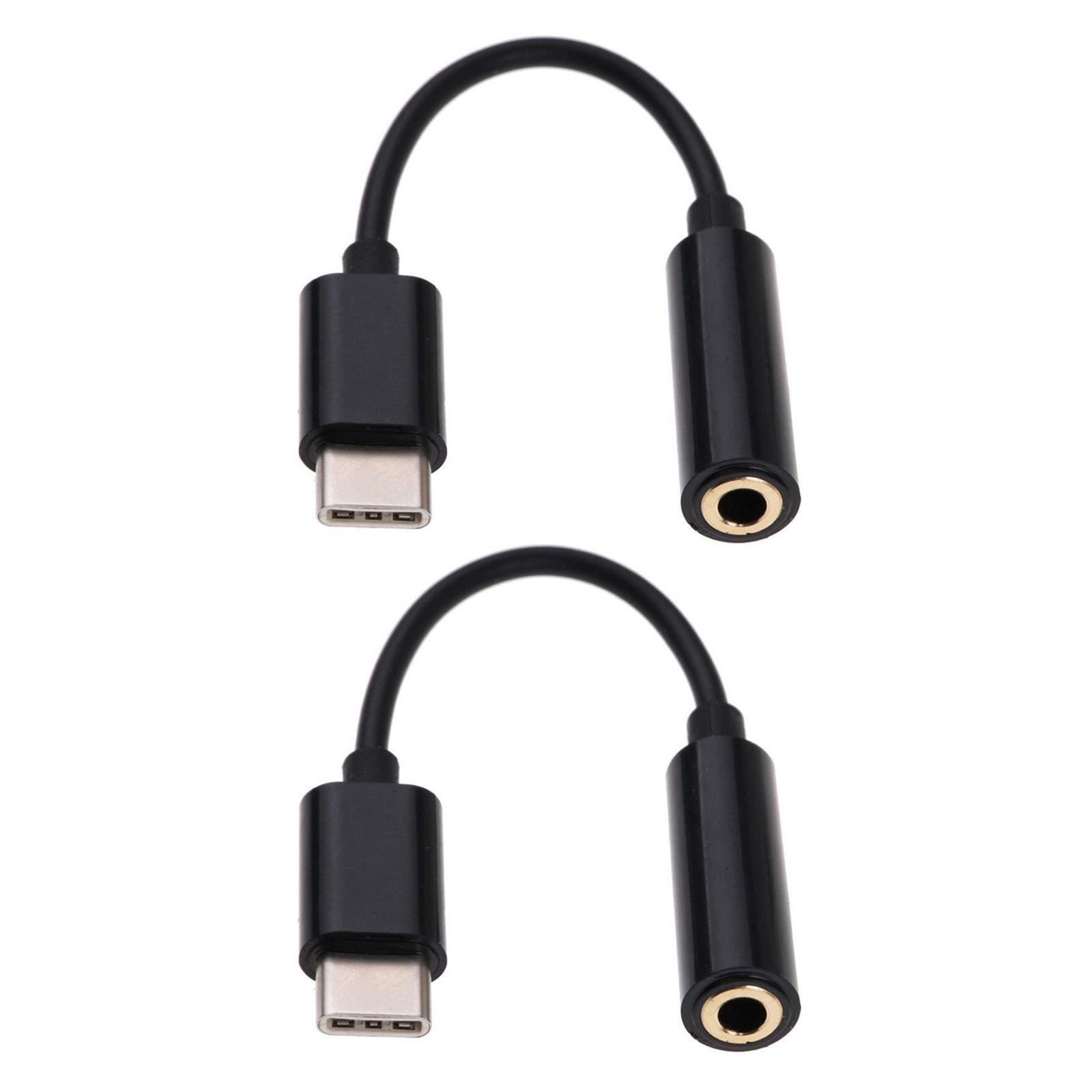

2 шт. Тип C на 3,5 мм аудио адаптер кабель разъемы папа-мама конвертер провод линия для планшетов телефонов ноутбуков чёрный