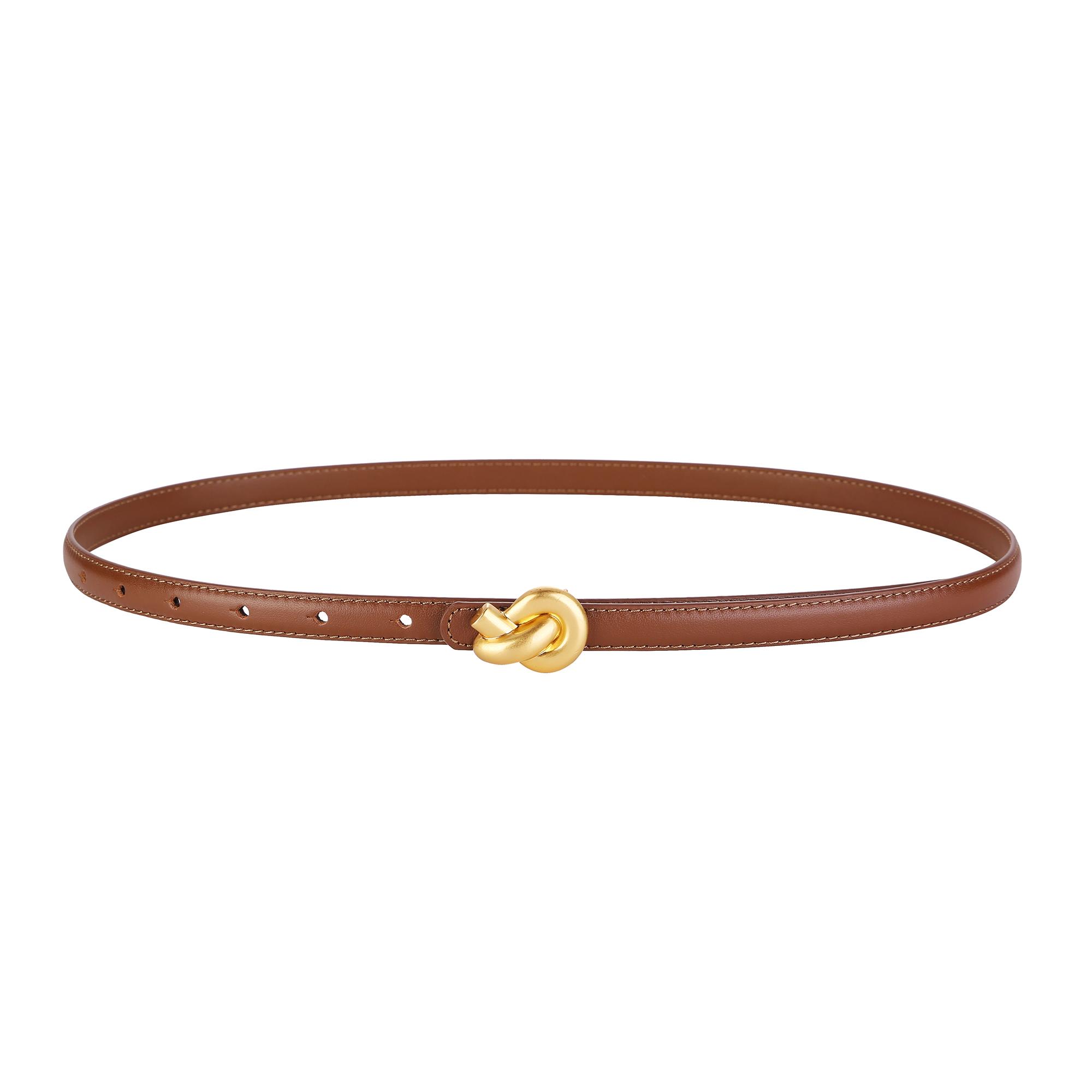 Hochwertiger Damen-Mode-Gürtel aus echtem Leder mit hochwertiger Metall-Knoten-Schnalle für Kleider und Jeans 100cm brown
