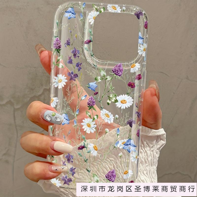 Purple Flower for Apple 15/16/14 Small Flower 12promax Shock Absorber Airbag Mobile Phone Case iPhone11