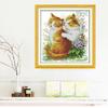 Stamped Cross Stitch Set DIY Embroidery Pre-printed Kissing Cats Pattern Full Kit for Gifts Birthday Wedding Christmas