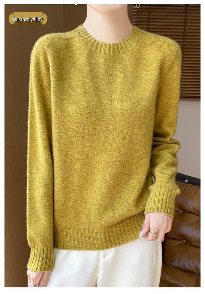Women's Round Neck Long Sleeve Cashmere Wool Sweater - Autumn/Winter Fashion Layer