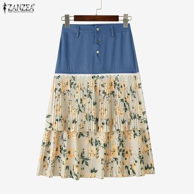 Bohemia Women Floral Print Patchwork Skirts Pleated Dress