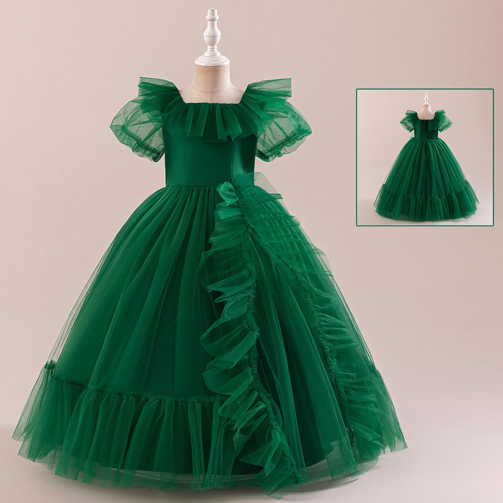 Flower Girl Princess Dress For Weddings Summer Kid Formal Bow Long Gown For School Evening Party Children New Year Cloth LP-523