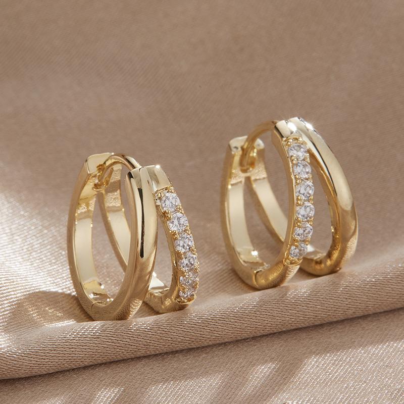 2Pcs Stainless Steel Crystal Zirconia Hoop Earrings for Women Girls Trendy Circle Punk Ear Loops Party Jewelry Gifts