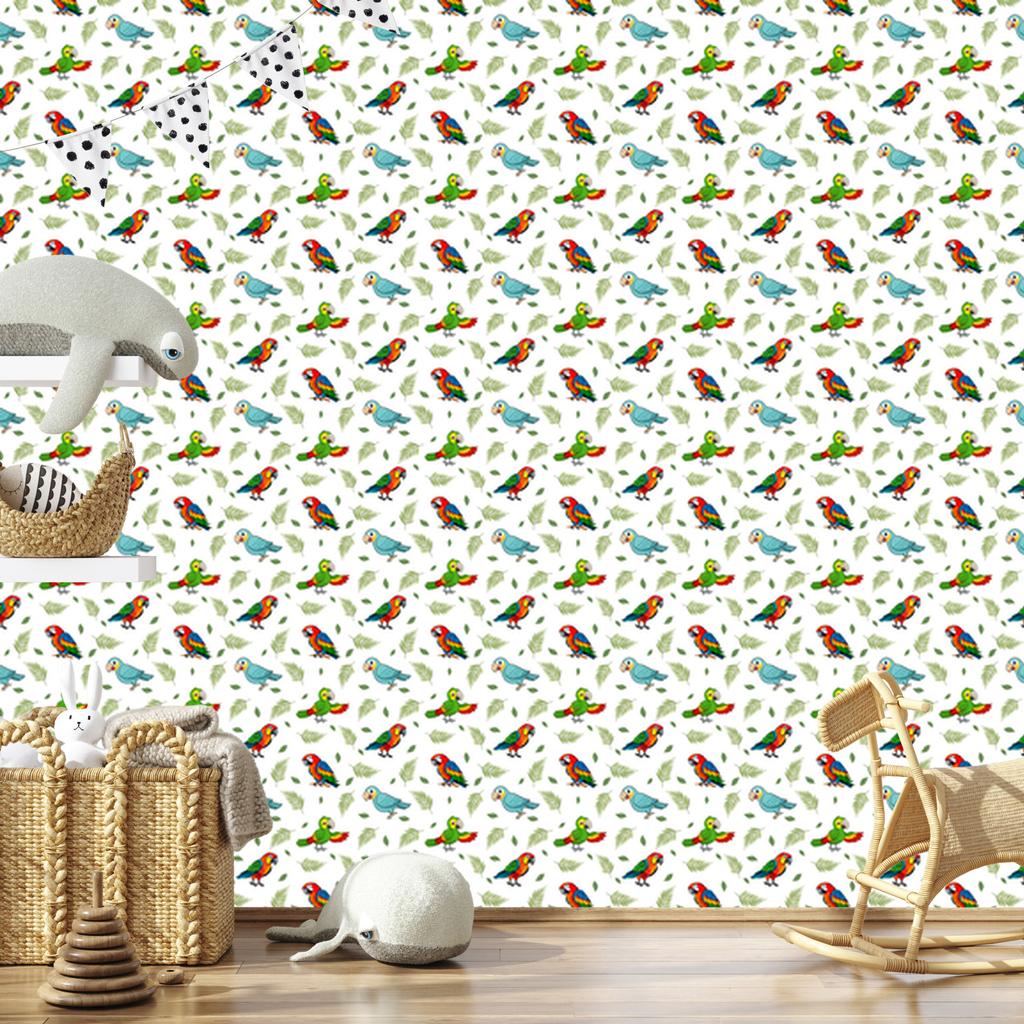 Parrot Wallpaper White, Lime and Light Gray for Living Room and Bedroom 50x1000