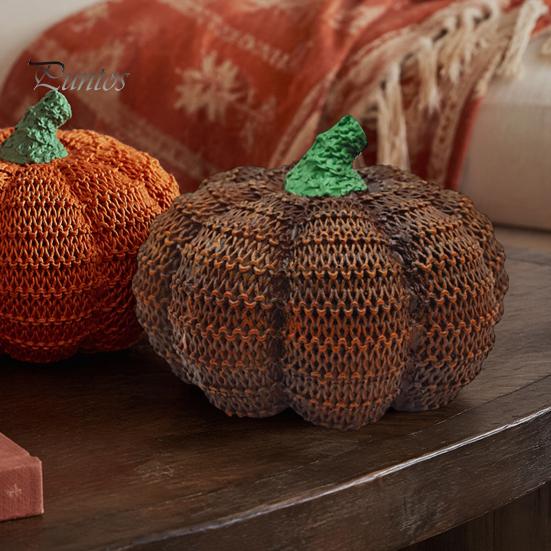 Small Autumn Window Accents Handmade Resin Pumpkin Figurine Halloween Decor, Simulated Knit Tabletop Statue, Soft Texture Decor Mini Fall Holiday