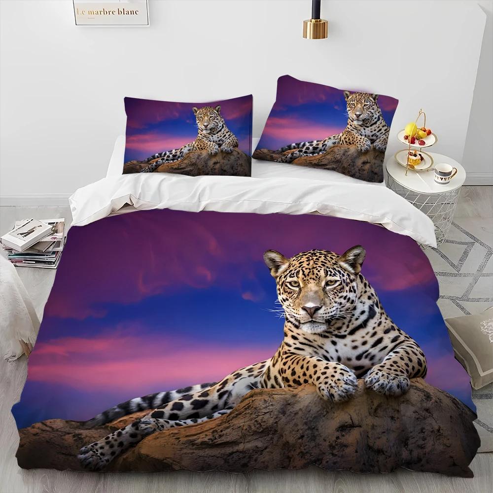 Set Biancheria da Letto Trapuntato di Lusso Animale Tigre Leopardo Lupo 3D, Set Letto Copripiumino Coperta Copricuscino, Set Biancheria da Letto King Queen Size