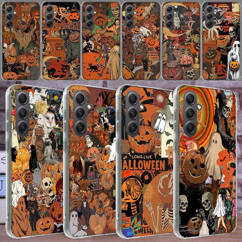 Halloween Fall Art Witch Cat Phone Case for Samsung A16 A26 A36 A56 A17 A37 A57 A07 A06 A02S A03 A04S A05S Galaxy Note 20 10 A50