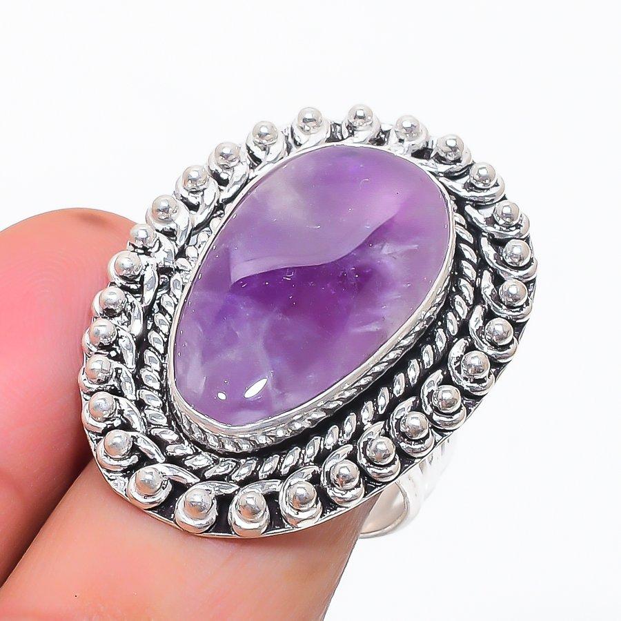 Sage Amethyst Gemstone 925 Sterling Silver Jewelry Ring Size 9