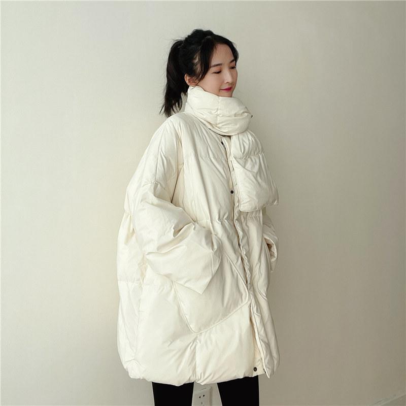 Scarf down jacket women's medium and long autumn and winter new thick large size bread jacket white duck down jacket