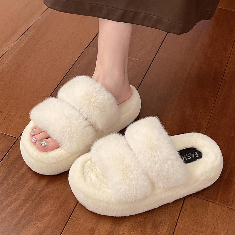 Mao Mao Slippers Women's Autumn and Winter Wear 2025 New Versatile European Goods High Sense Internet Celebrity Thick Bottom Plush Cotton Slippe