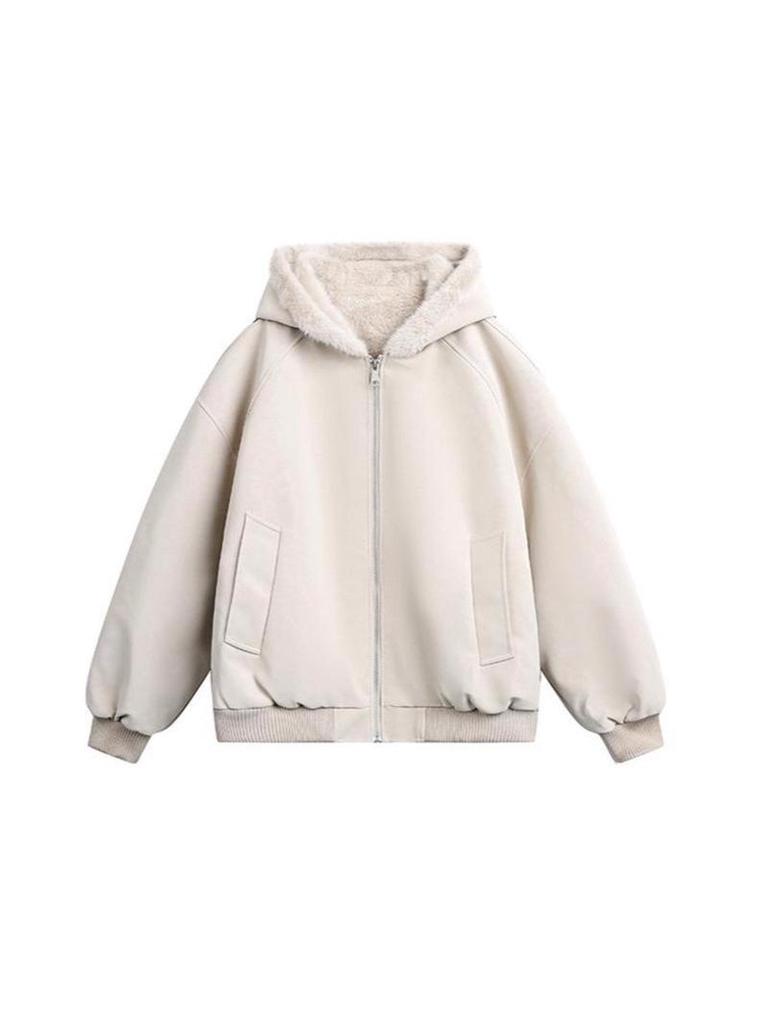 Unisex-Jacke aus robustem PU-Leder mit Litschi-Muster, Pelzkragen, dick gefüttert für den Winter, plus Samt, Kapuzen-Baumwolljacke für Paare.