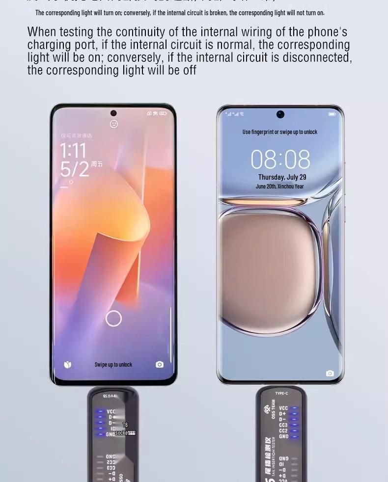 Universal Mobile Tail Plug Tester: Android & Apple Compatibility, No Disassembly Required