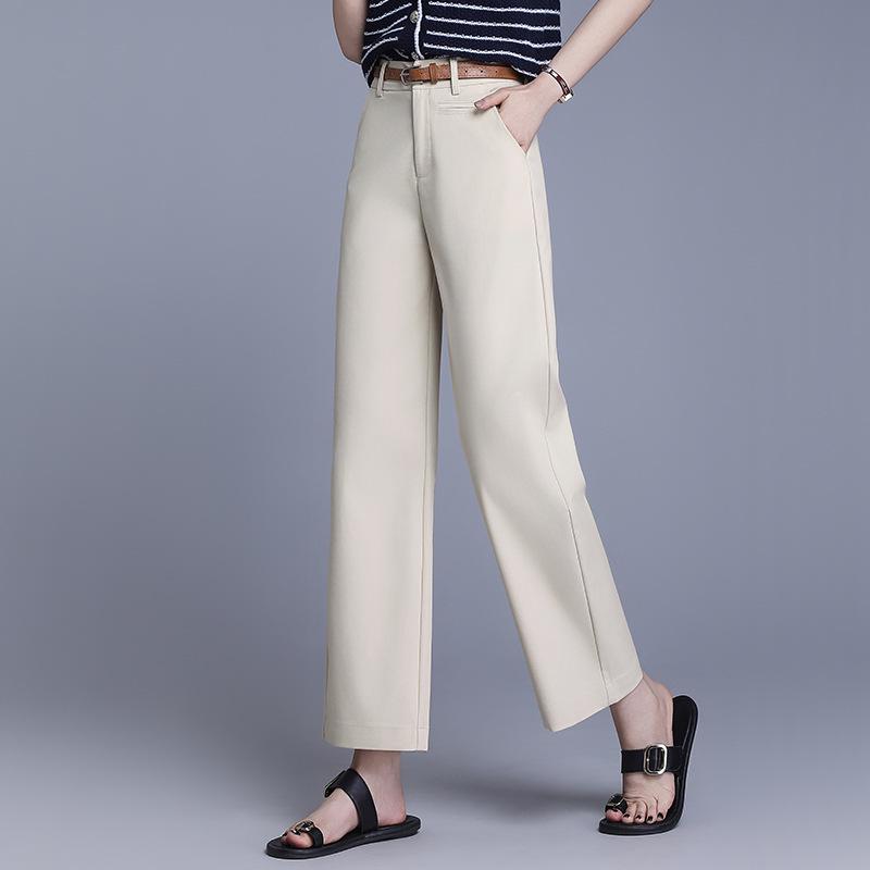 Women's Summer 2025 Cotton Slim-Fit High-Waisted Wide-Leg Cropped Pants
