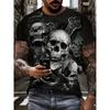 Hot Selling Summer Men's Halloween Horror Skull Print Comfortable and Breathable Round Neck T-shirt Outdoor Casual Party Top