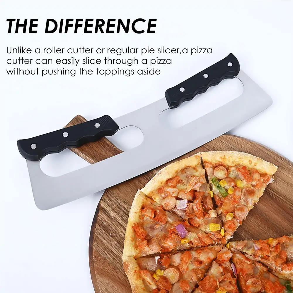 Stainless Steel Pizza Cutter Double Handle Large Size Pizza Wheel for Fast Easy Slicing Through Thick Crusts 1