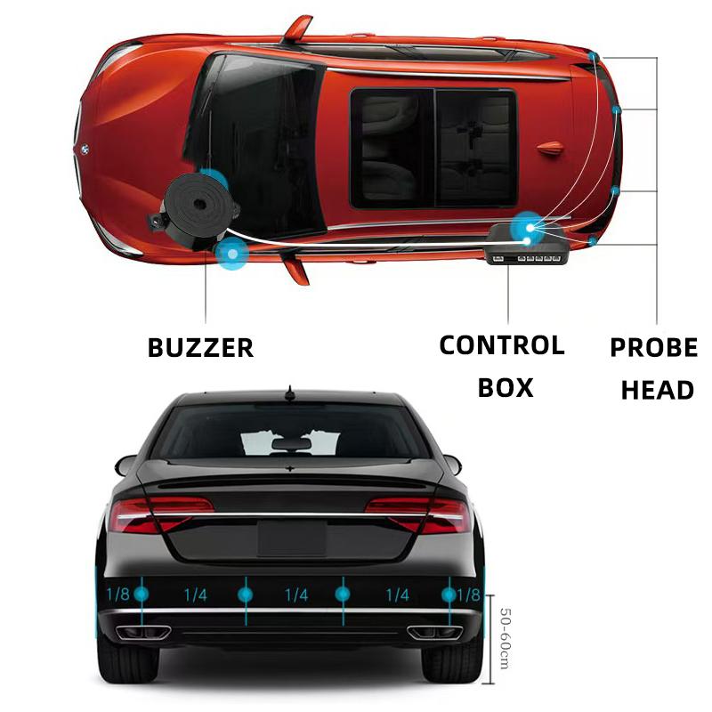 Car Reverse Radar Kit with 4 Parking Sensors Vehicle Backup Alarm System Sensor Detection for Vehicle Parking Assistance