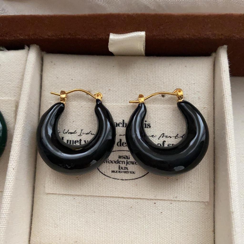 Round Color Drip Ear Buckle Earrings, Advanced Personality, Versatile, Exquisite Temperament Earrings, Simple Autumn And Winter Texture