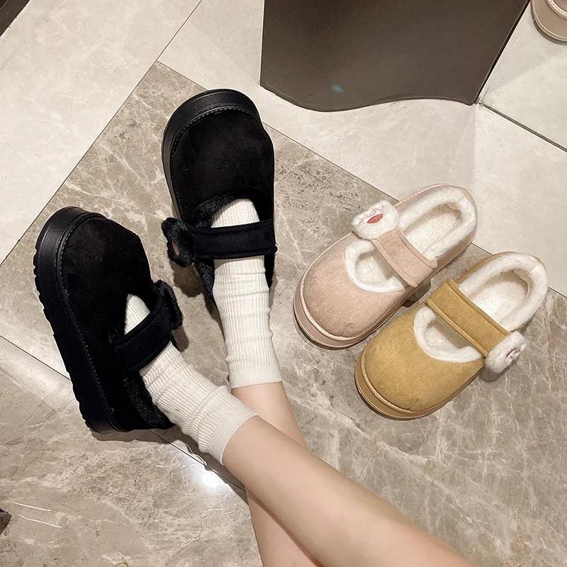 Fashion Cute Cat Paw Cotton Snow Boots Shoes with Winter Velvet Thick Sole Indoor Outdoor Shoes ForWarm Round Toe Ankle Boots