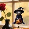 Halloween Kattepynt Søt Katt med Heksehatt Gresskar/Hodeskalle Hengepynt 2D Flat Akryl Bil Bakspeil Sjarm