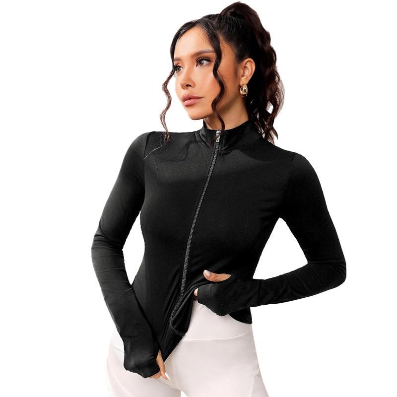 

Tight Thin Zipper Sports Jacket, Fitness Running Training Yoga Jacket, Women S Standing Tie, Finger Cots, Long Sleeved Women L чёрный