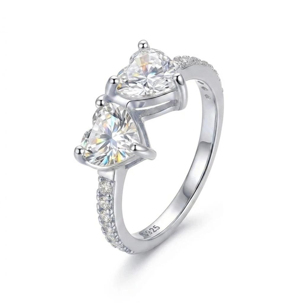 Romantic Double Heart Moissanite Promise Ring