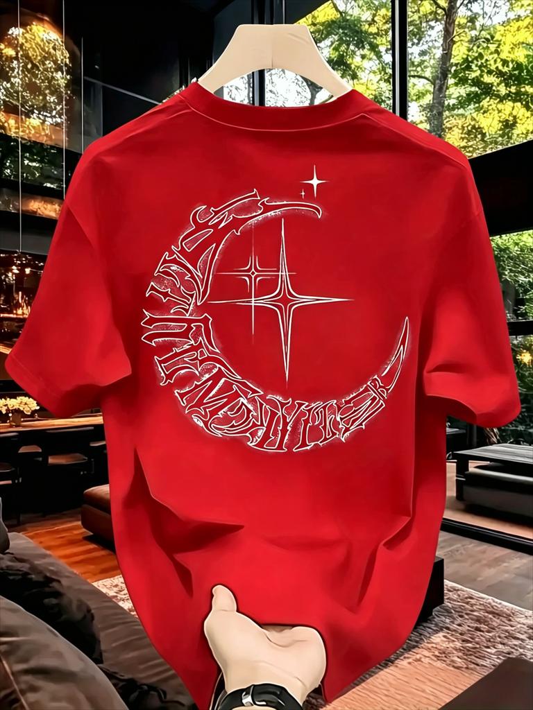 Gothic Moon Star Unisexs TShirt Large Cotton Short Sleeved Top Summer Street Wear