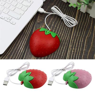 Souris Filaire USB Mignonne Fraise Souris Ergonomie Prise Confortable Plug-and-Play Accessoires Informatiques Souris Optique Silencieuse pour Ordinateur Portable Tablette Fournitures de Bureau