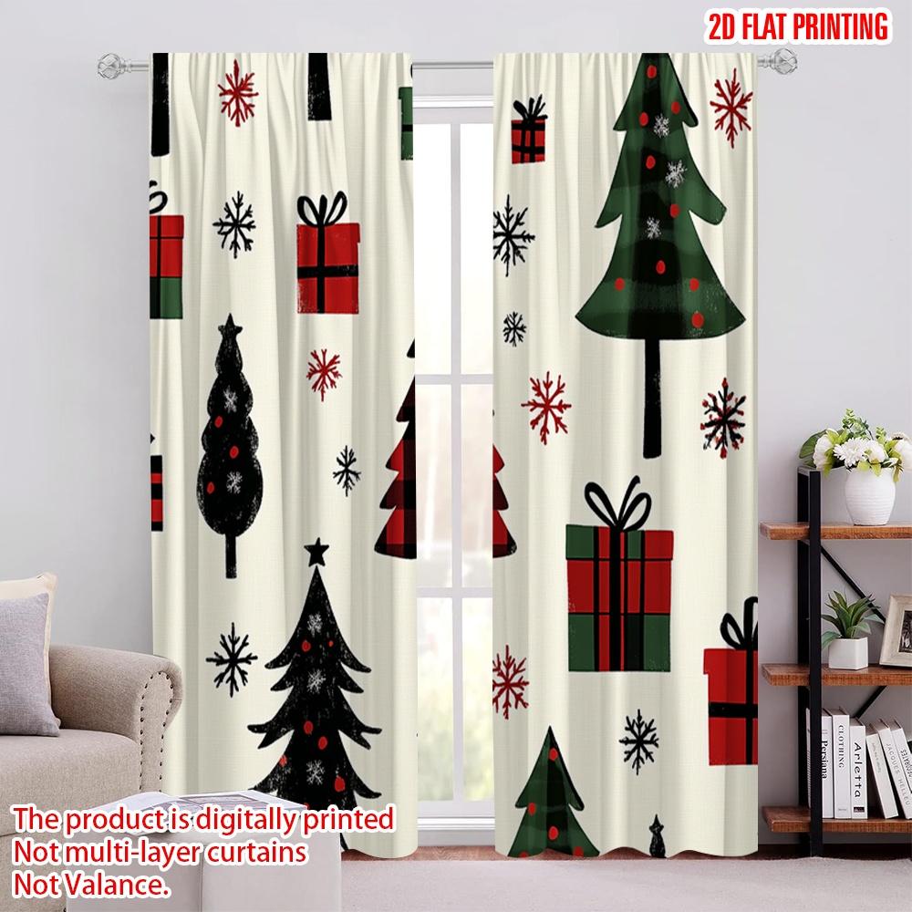 

2pcs,2D plane printing Curtain Popular Buffalo Plaid Christmas Trees Snowflakes_b (3) Versatile 100% Polyester (without rod) 52.50 × 116.00 cm 2 pcs