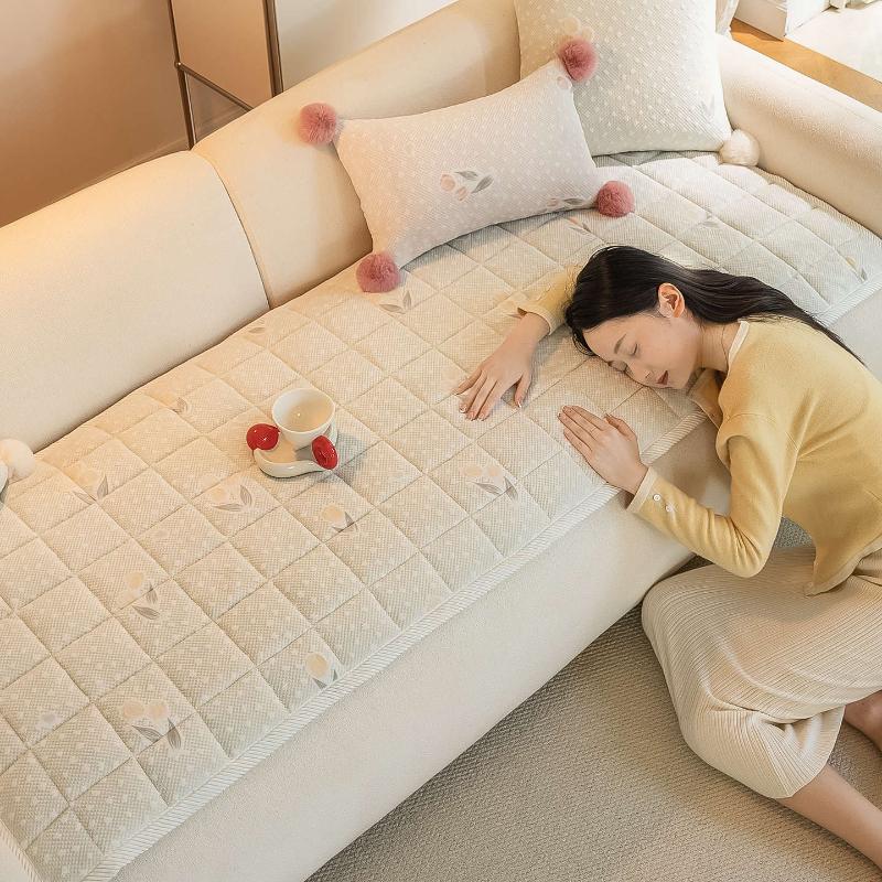Thicken Plush Sofa Cushion Non-slip Simple Style Couch Towel Dust-proof Winter Warm L-shaped 1/2/3/4 Seater for Living Room