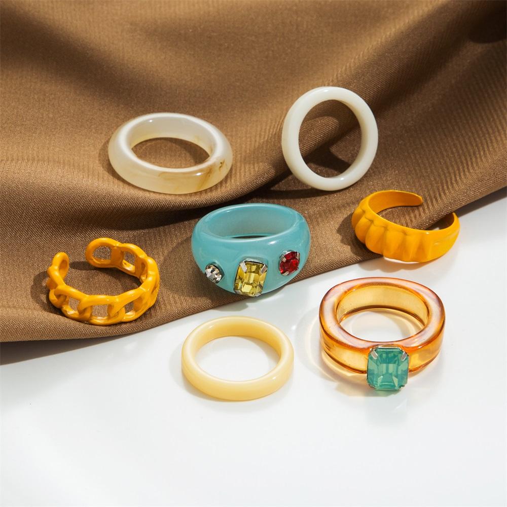 

Винтажный набор желтых колец Y2k для женщин, модные цветные открытые кольца из смолы, богемные темпераментные украшения