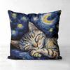 Van Gogh Style Cat Printed Decorative Throw Pillow Polyester pillowcase, sofa decorative cushion cov Headboard Pillow