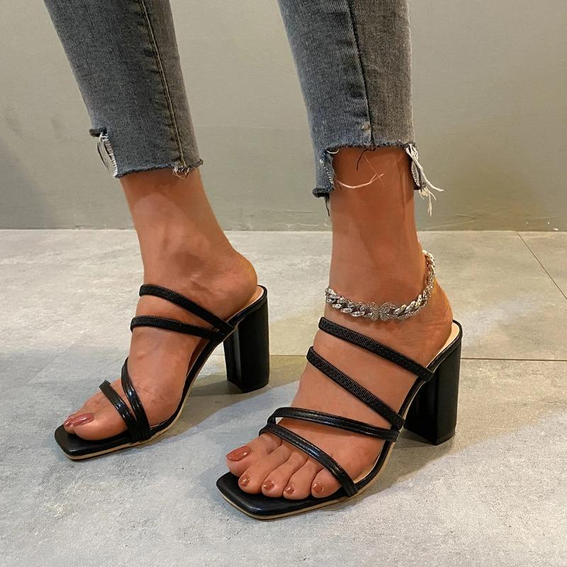 2024 New Women's Luxury Summer Sandals Brand Design High Heels Fashion Simple Solid Color Outdoor Sexy Open Toe Women's Slippers