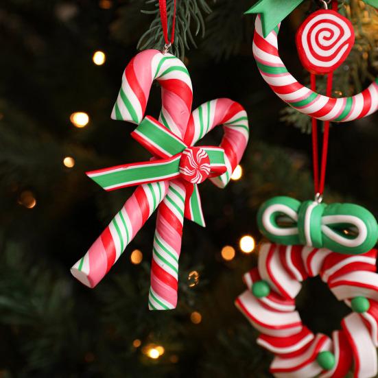 Christmas Lollipop Ornament Colorful Polymer Clay Peppermint Candy Cane Hanging Decoration Xmas Tree Holiday Party Home Decor Festival Gift