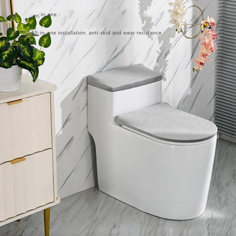 Stretch Velvet Toilet Lid Cover and Toilet Tank Lid Cover, Bathroom Toilet Lid Cover Set with Elastic Bottom, Machine Wash