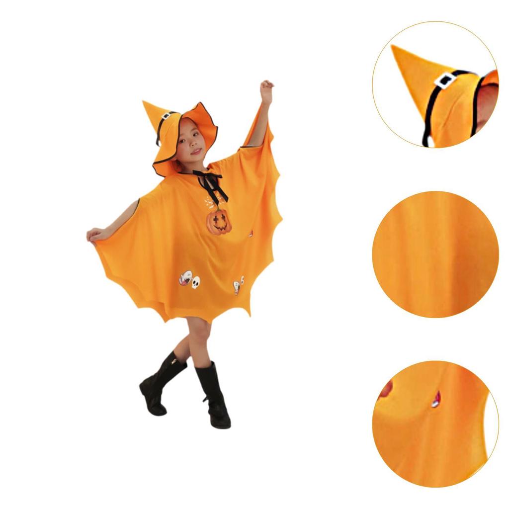 Kids Halloween Costume Pumpkin Costume Outfit Dress up Witch Costume Bat Wing for Carnival Photo Props Role Play Party Holiday
