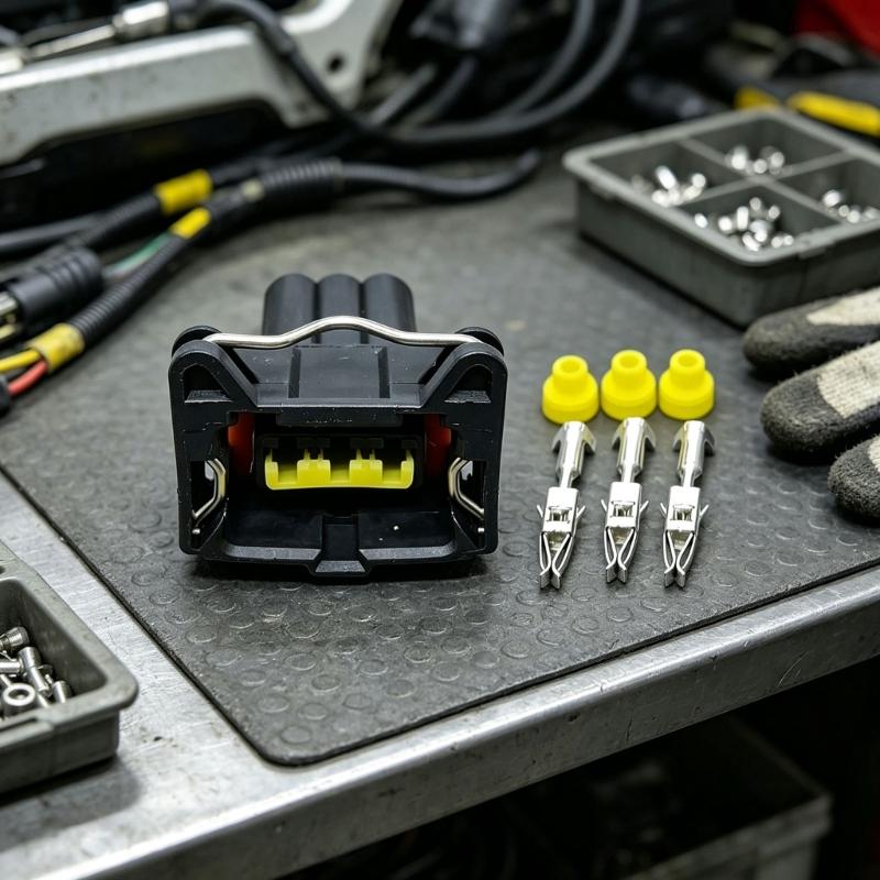 Automotive Electrical Plug Set 3 Pin Design with 3 Terminals and 3 Rubber Grommets for Vehicle Wiring Service Tasks