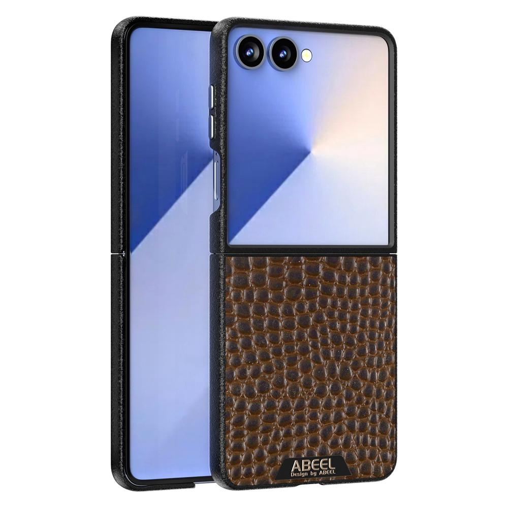 

ABEEL For Samsung Galaxy Z Flip7 5G Case Compatible with MagSafe Crocodile Texture Micro-Embossing Back Cover Coffee