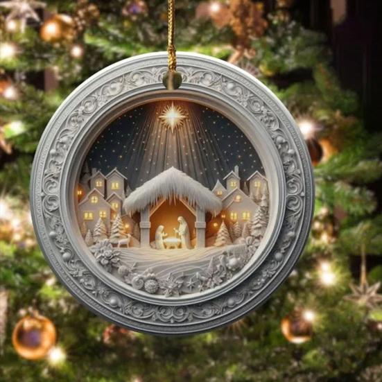 Acrylic Pendant Christmas Decoration with Lanyard Easy To Hang Nativity