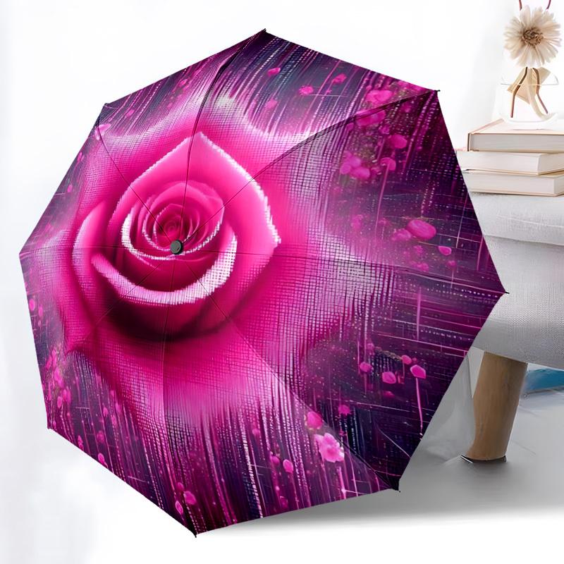 1pc Rose, Abstract Automatic Folding Umbrella - Portable Collapsible Design, 8-Rib Iron Frame, Durable Fabric yy251125072