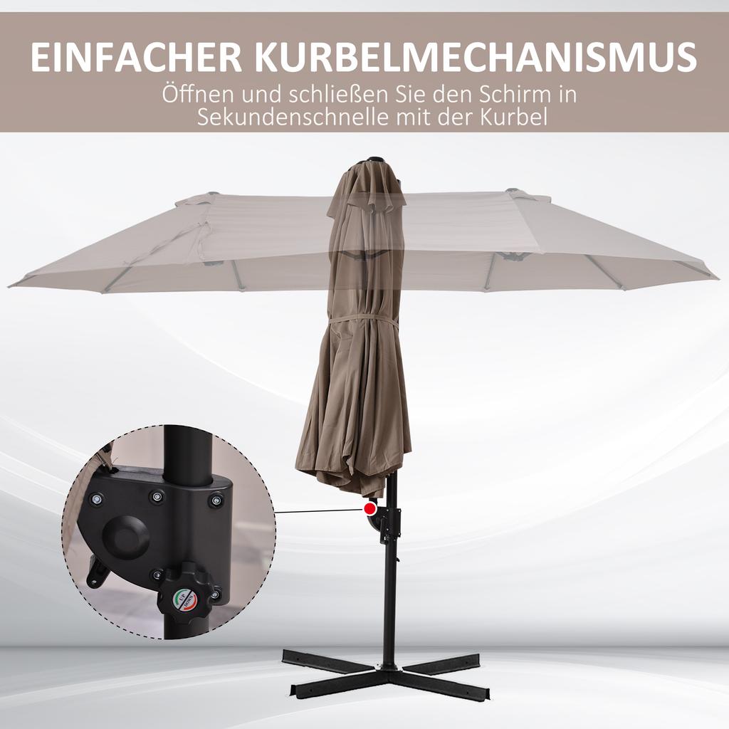 Oval Parasol, Double Brown Parasol, 445x260cm, Cantilever Parasol with Crank, Parasol Stand, Garden and Market Parasol for Garden